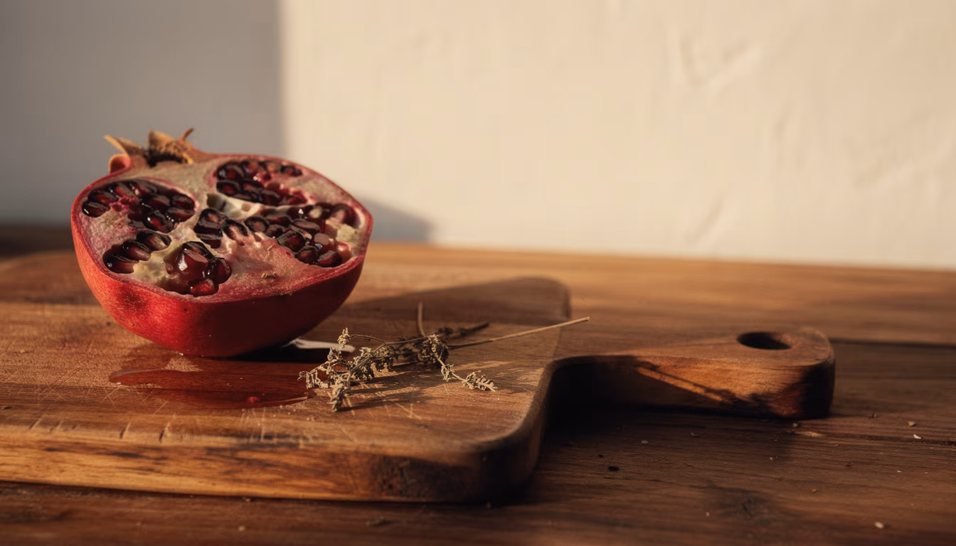 Warm-lit food still life in late-afternoon side-light, bracketed under the heading "What changes for [ food ]?"